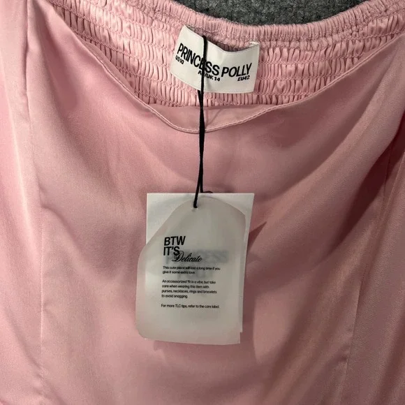 NEW Princess Polly Straplie Mini Dress Pink Satin‎ Smocked Bust Square Neck 10 - Picture 9 of 11